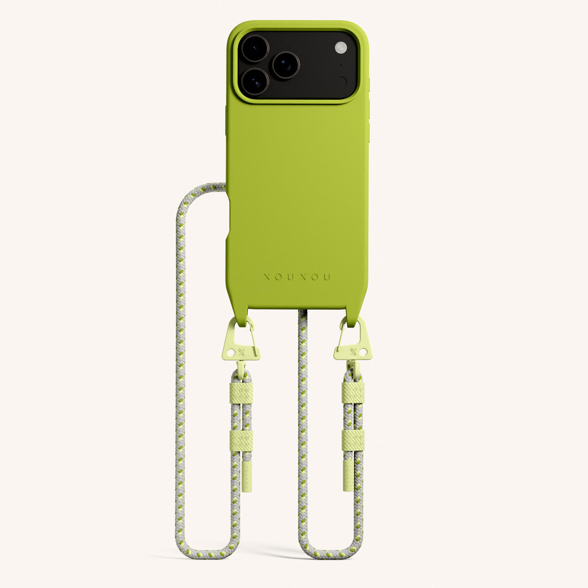 Phone Necklace with Carabiner Rope for iPhone 17 Pro with MagSafe in Olive and Spotted Total View | XOUXOU #phone model_iphone 17 pro