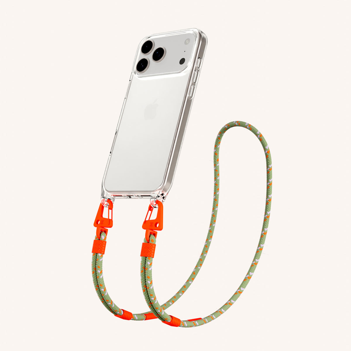 Phone Necklace with Carabiner Rope for iPhone 17 Pro without MagSafe in Clear and Orange Total View | XOUXOU #phone model_iphone 17 pro