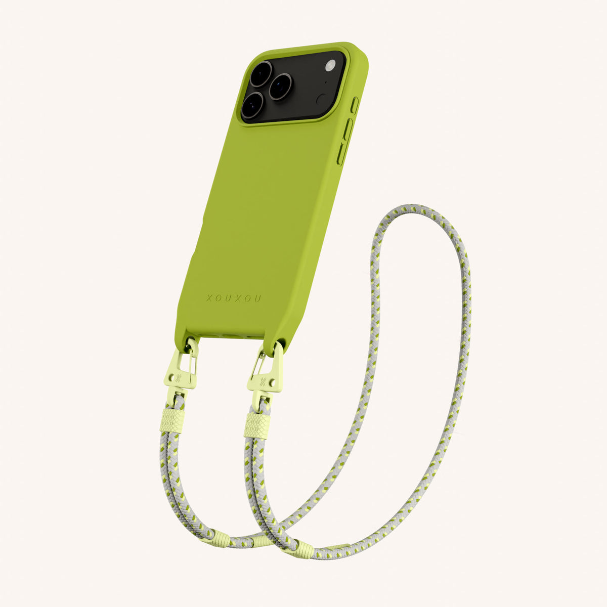 Phone Necklace with Carabiner Rope for iPhone 17 Pro with MagSafe in Olive and Spotted Total View | XOUXOU #phone model_iphone 17 pro