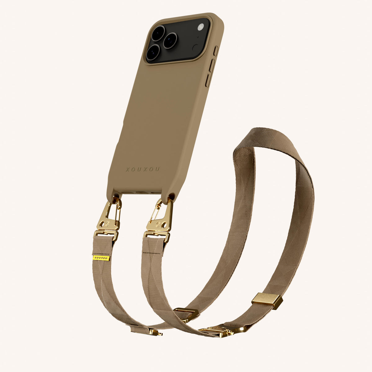 Phone Necklace with Lanyard for iPhone 17 Pro with MagSafe in Taupe Total View | XOUXOU #phone model_iphone 17 pro