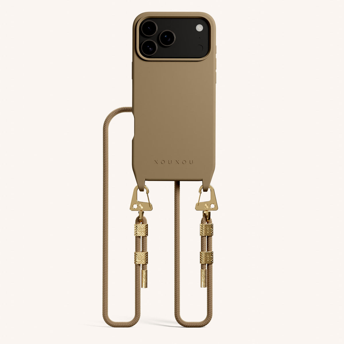 Phone Necklace with Carabiner Rope for iPhone 17 Pro with MagSafe in Taupe Total View | XOUXOU #phone model_iphone 17 pro